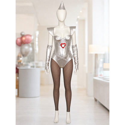 Silver cosplay jumpsuit costume with a heart