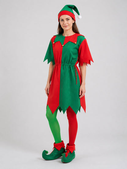 Christmas Elf Costume with Hat, Red and Green Costume Headwear detail