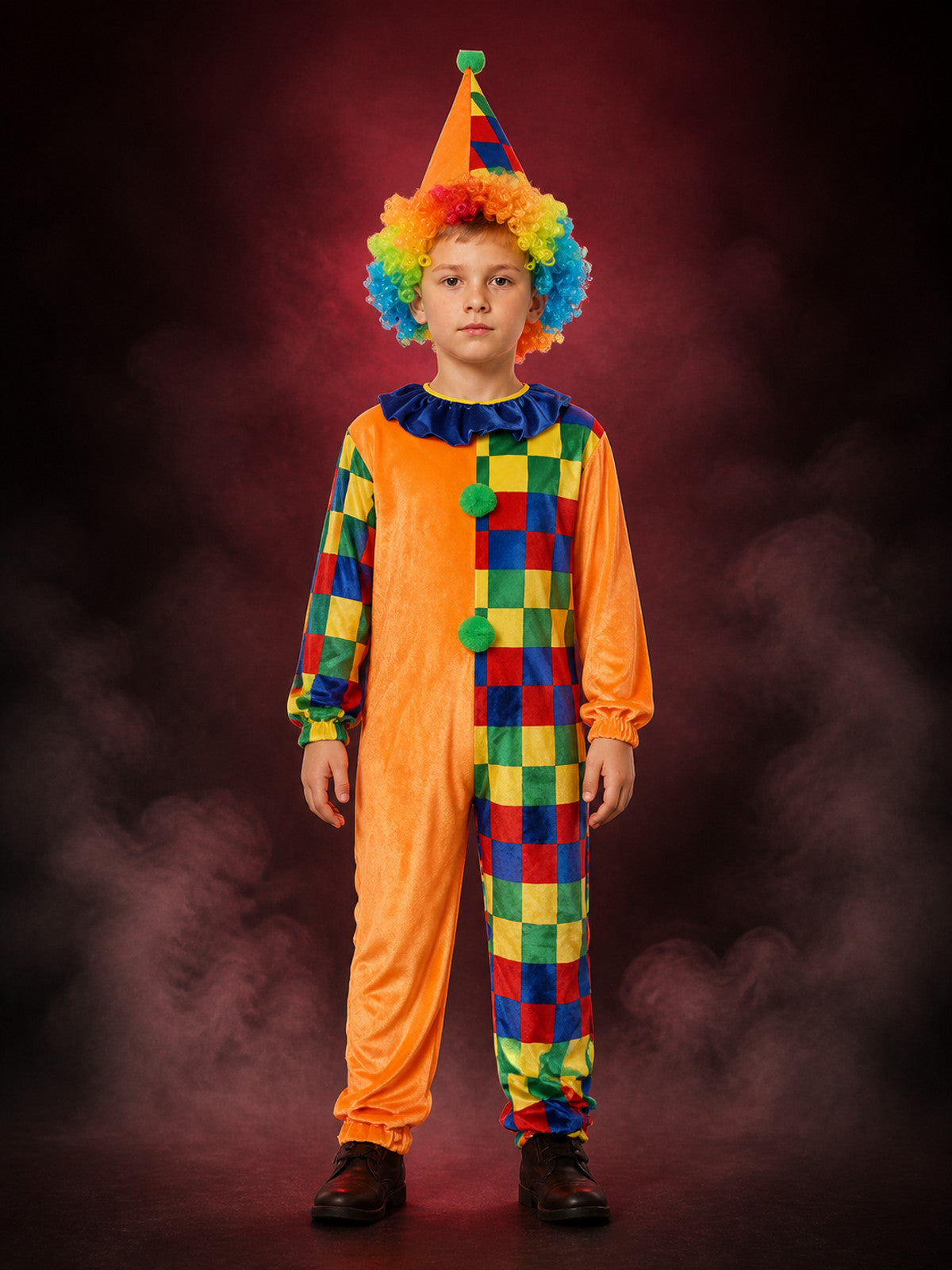 Kids' Colorful Clown Jumpsuit Costume Set with Pointed Hat main product view