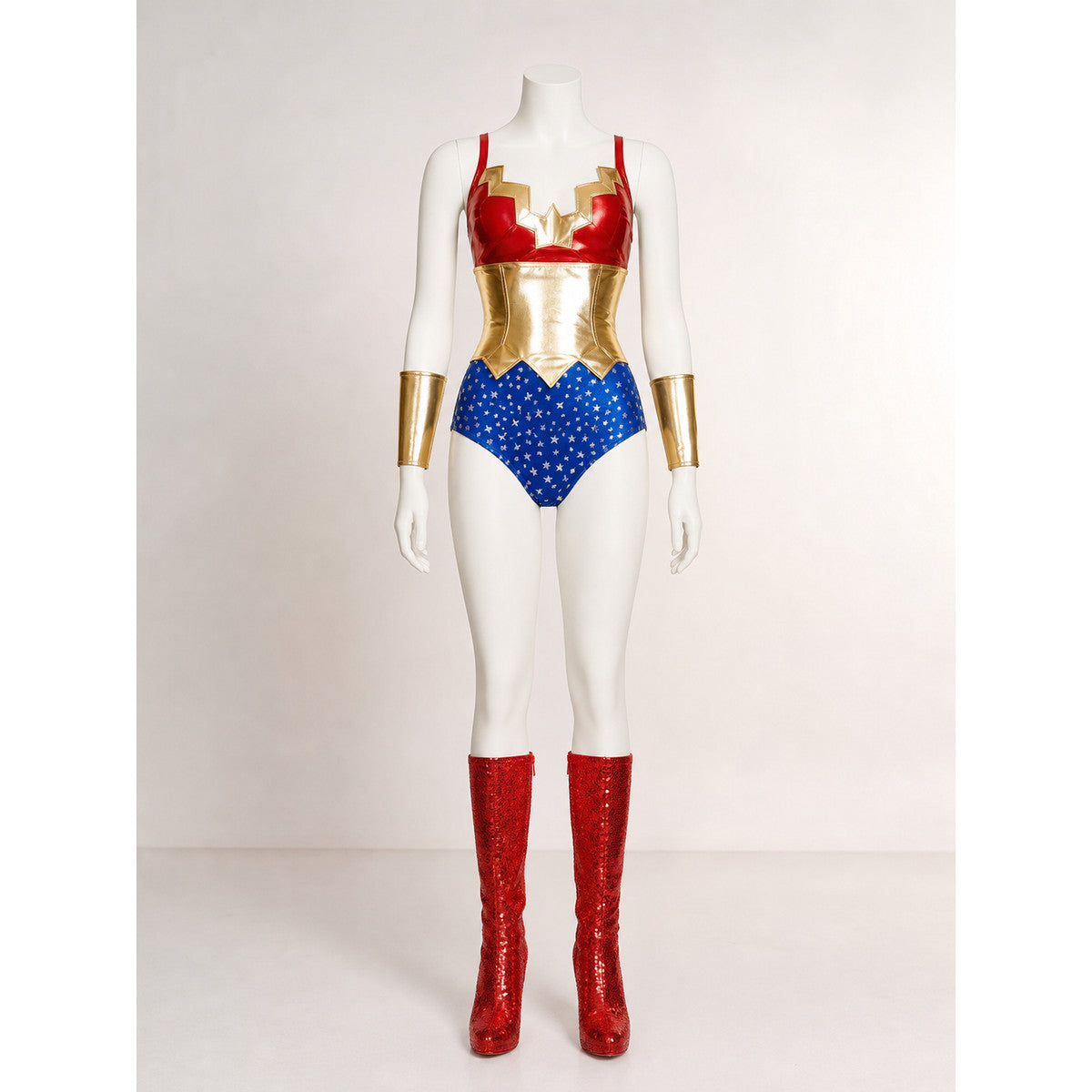 Blue, Red, and Gold Superhero Costume for Cosplay