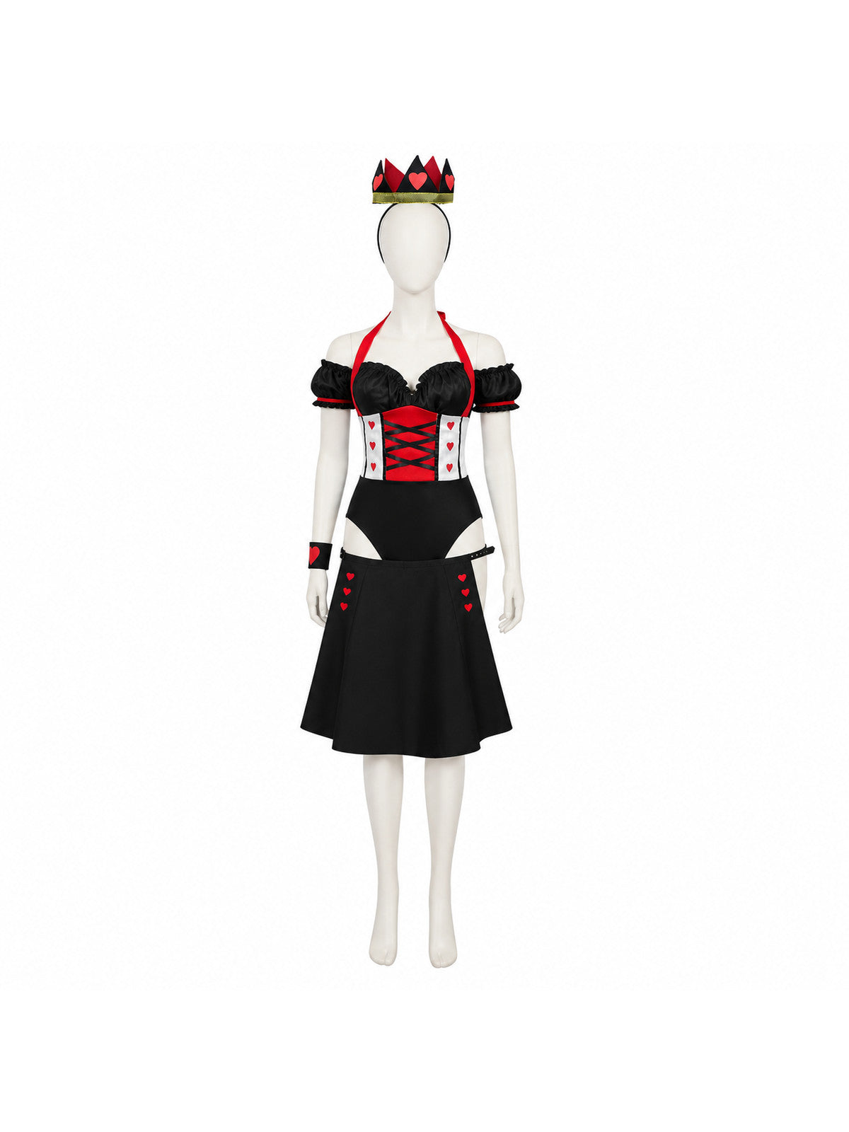 Queen of Hearts Costume with Crown and Hearts for Halloween