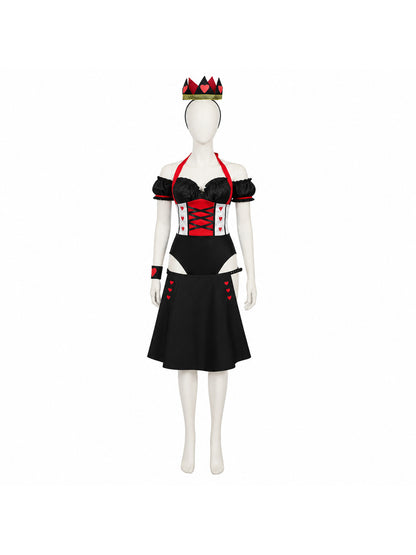 Queen of Hearts Costume with Crown and Hearts for Halloween