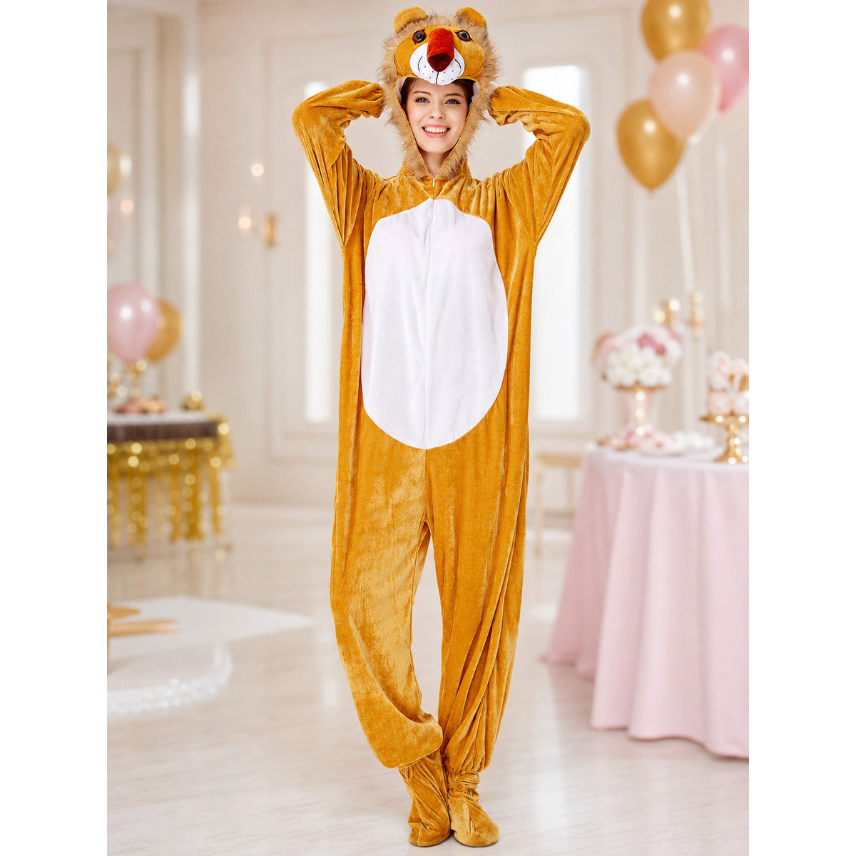 Lion Hooded Jumpsuit with Long Sleeves lifestyle view