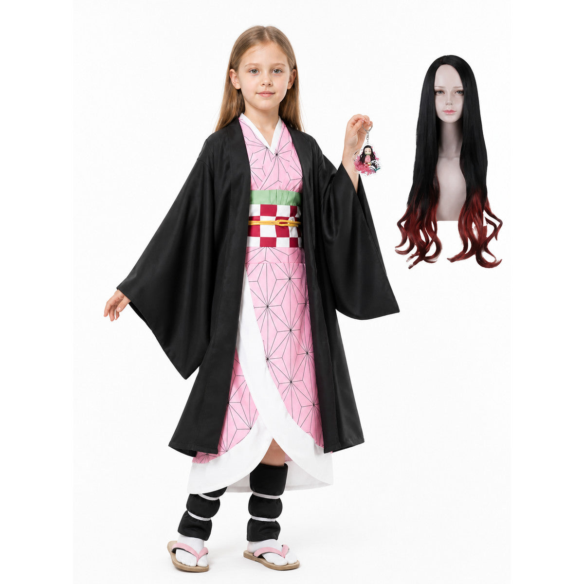 Nezuko Cosplay Costume with Kimono and Wig Costume Wigs detail