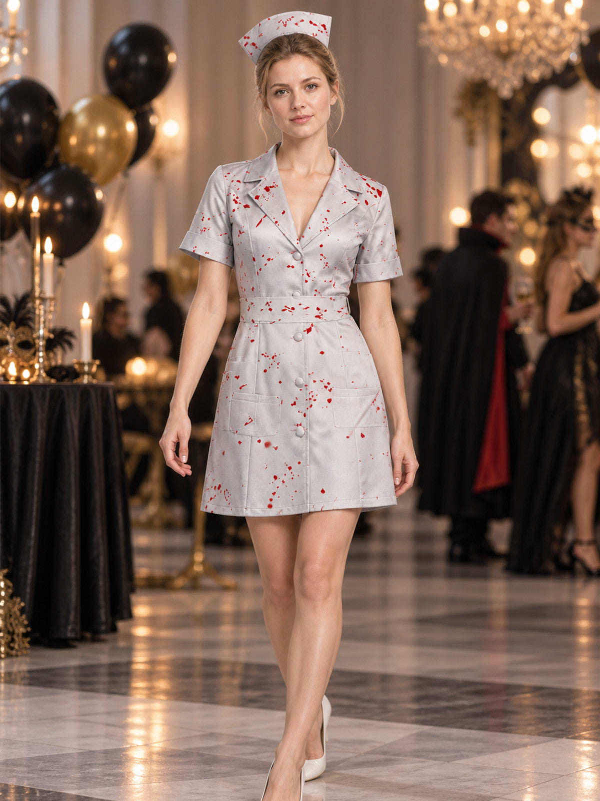 Red-Print Cosplay Costume Dress lifestyle view
