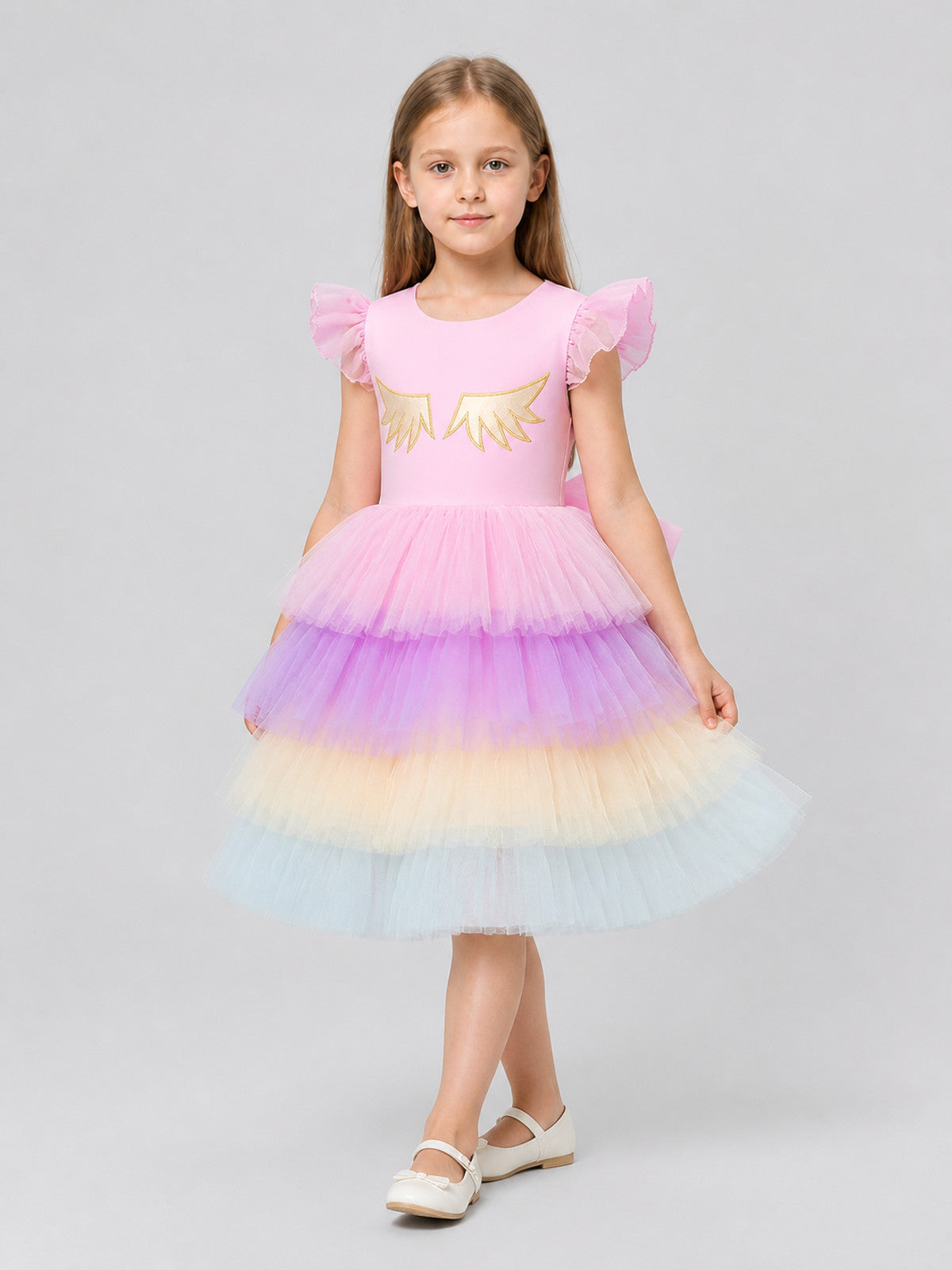 Children's Princess Dress with Rainbow Tulle Skirt Costume Dresses detail
