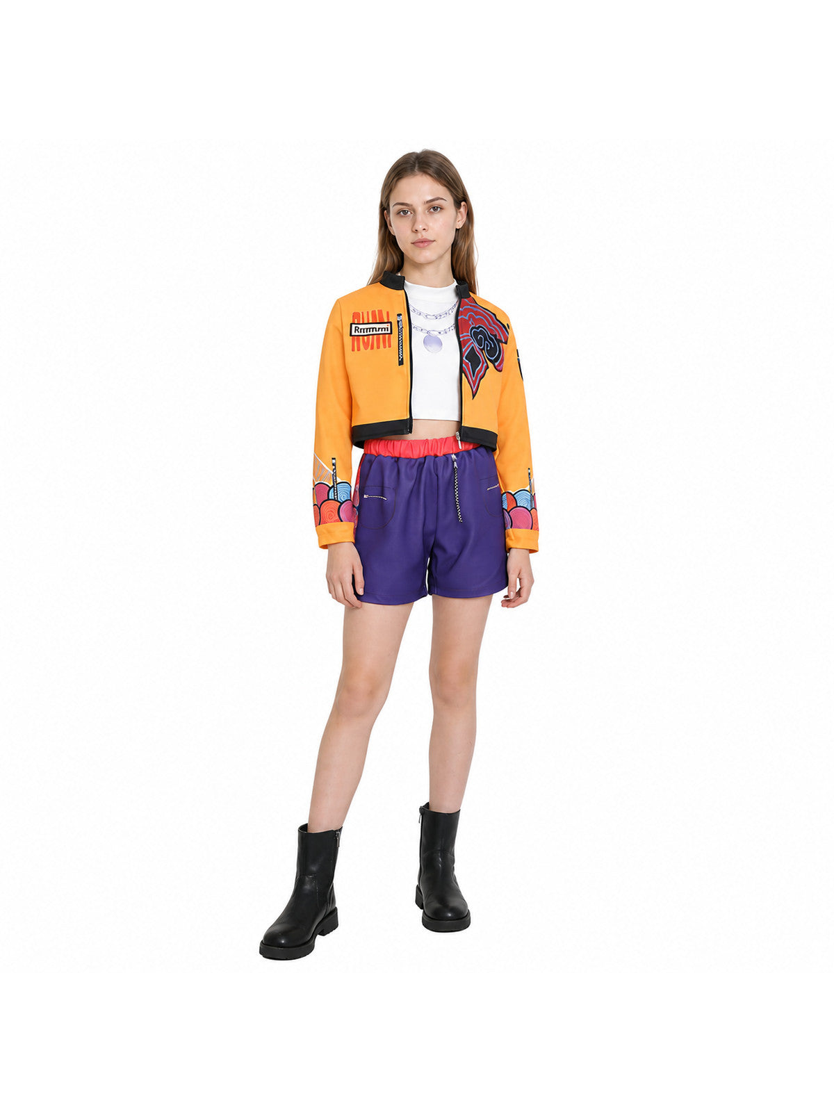 Cosplay costume with jacket, top, and shorts