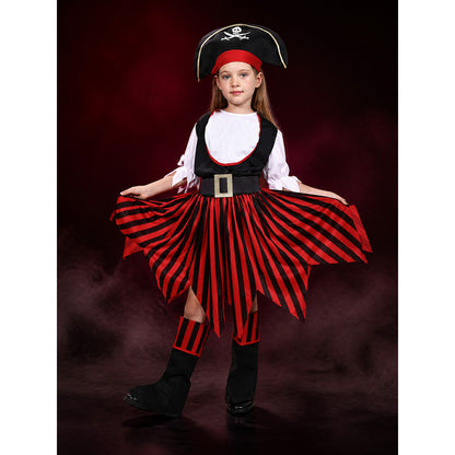 Women's Pirate Costume Set with Skull Print Dress, Tricorn Hat & Boots main product view