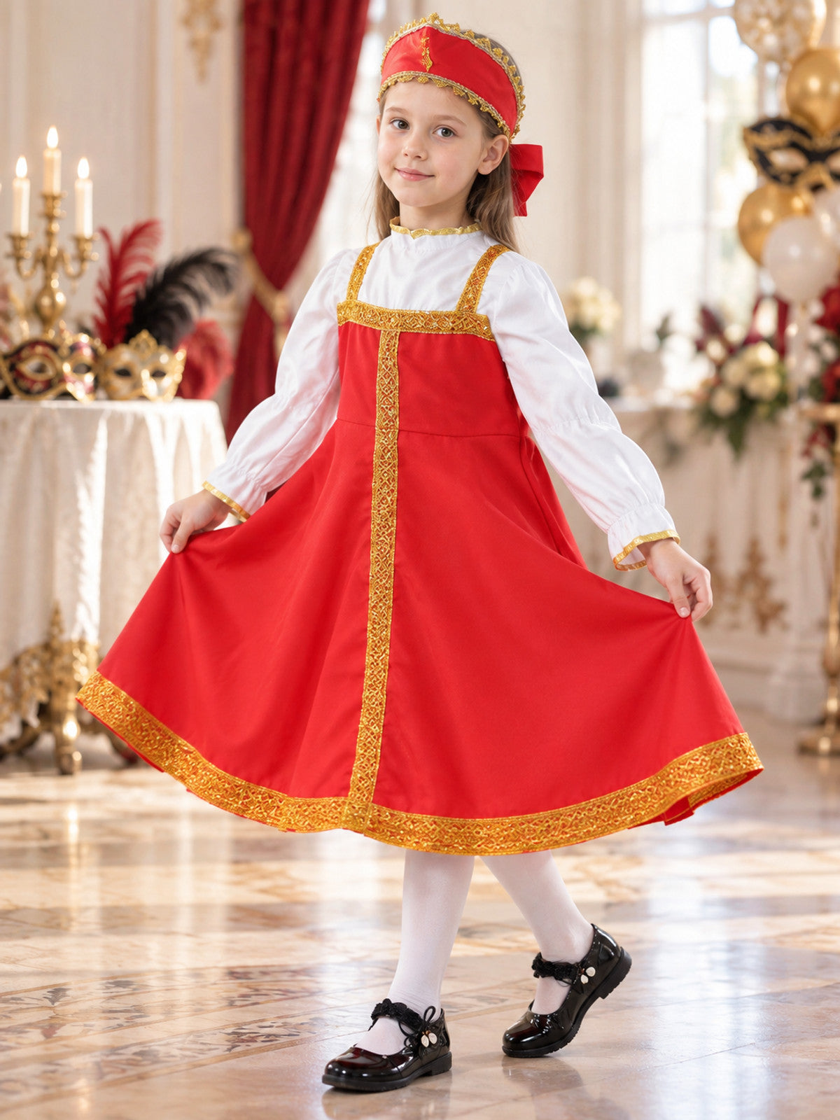 Russian Folk Costume: Red Dress and Headpiece