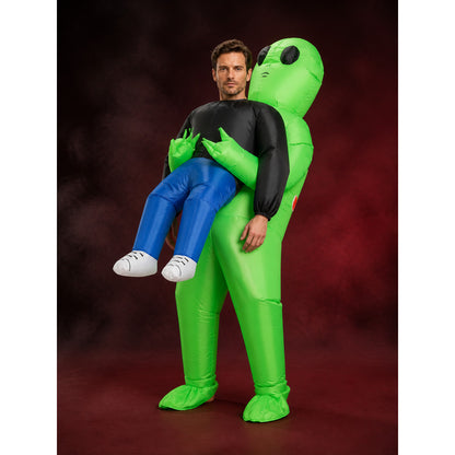 Green Inflatable Alien Costume for Halloween with Black Eyes and Red Markings main product view