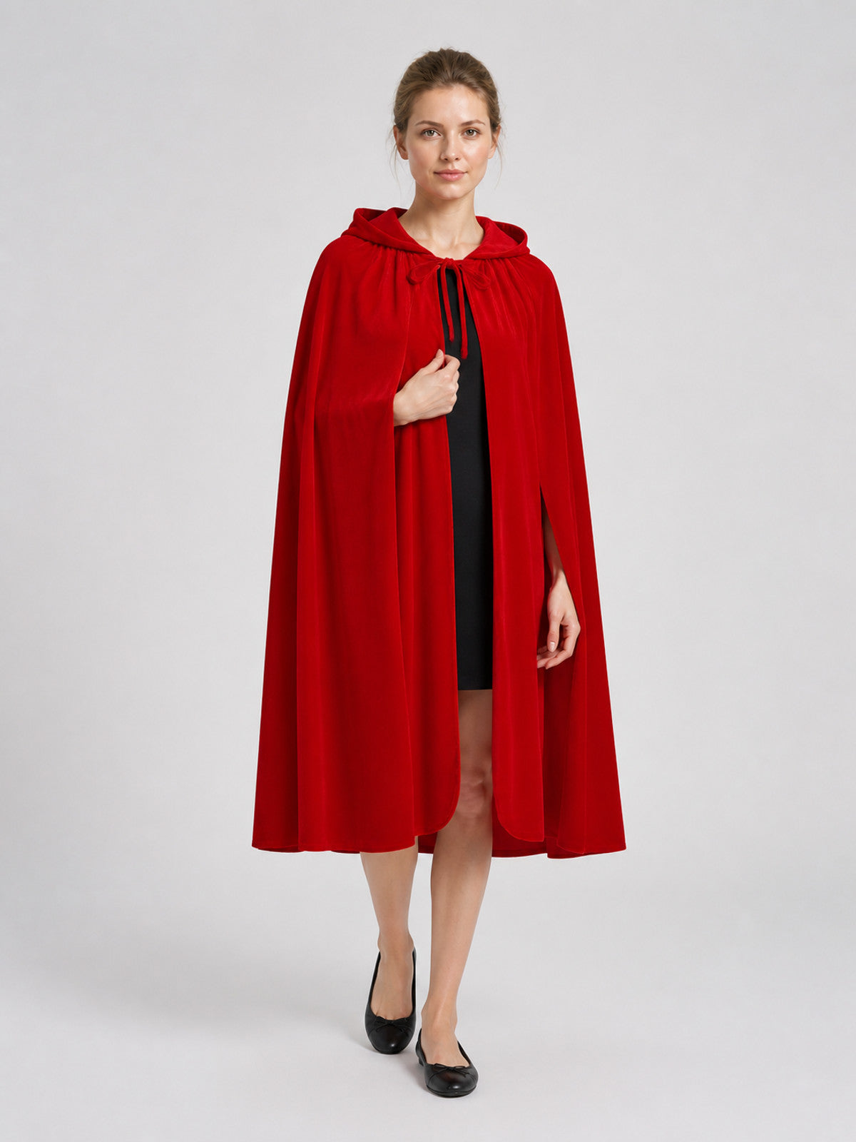 Red Short Hooded Halloween Cape with Lace Costume Capes detail