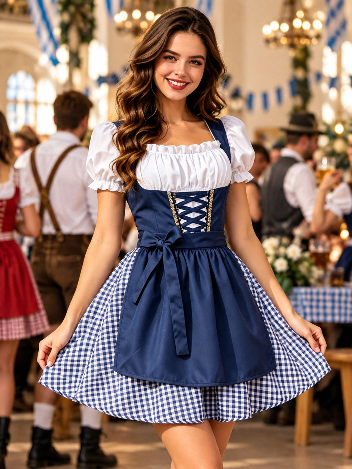 Dirndl-Style Dress with Apron and Check