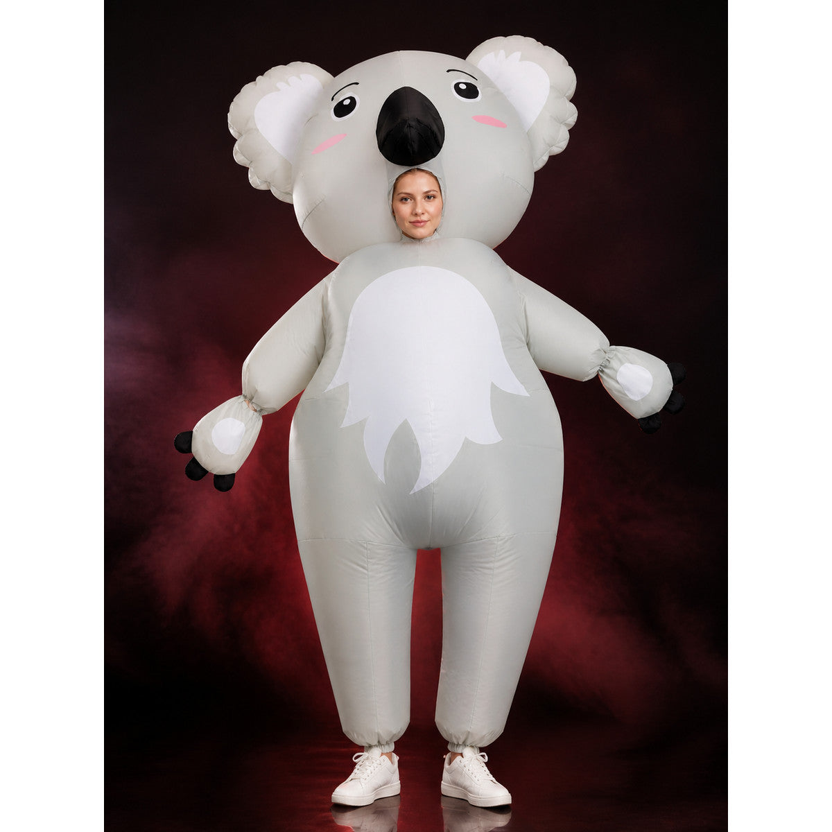 Unisex Adult Koala Animal Costume Bodysuit with Oversized Head and White Belly main product view