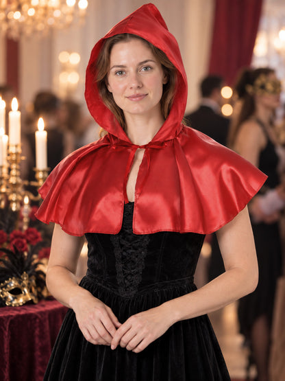 Red Short Glossy Hooded Cape with Ties