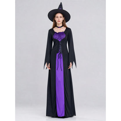 Purple and Black Witch Costume with Dress and Hat Costume Dresses detail