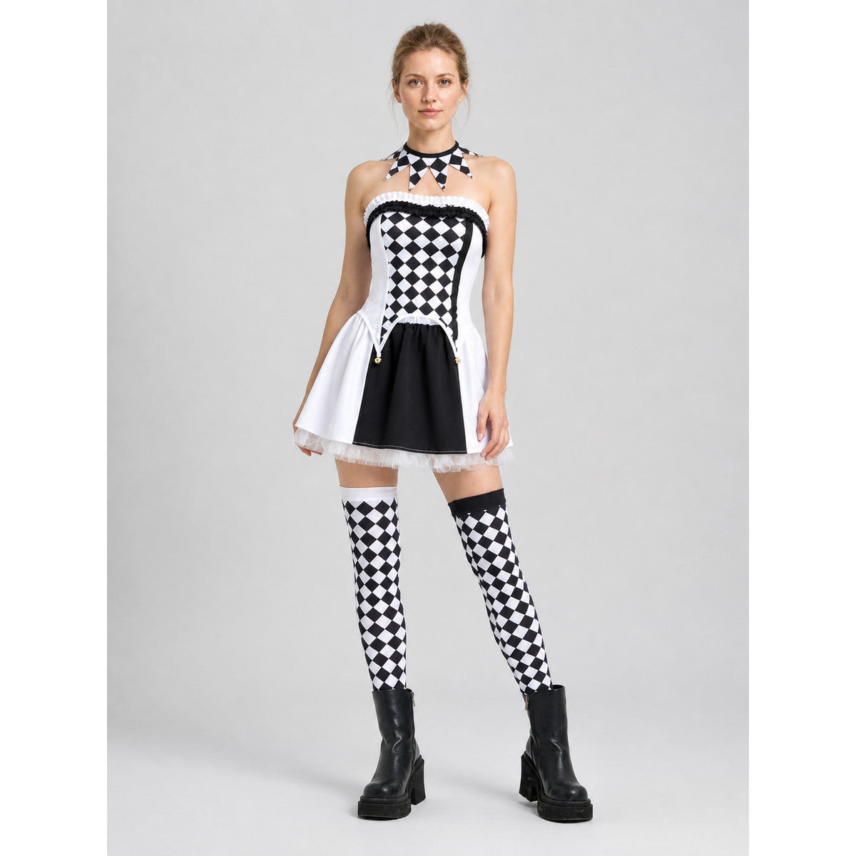 Clown Costume with Black-and-White Diamonds and Apron lifestyle