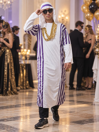 Carnival costume with purple stripes and headwear