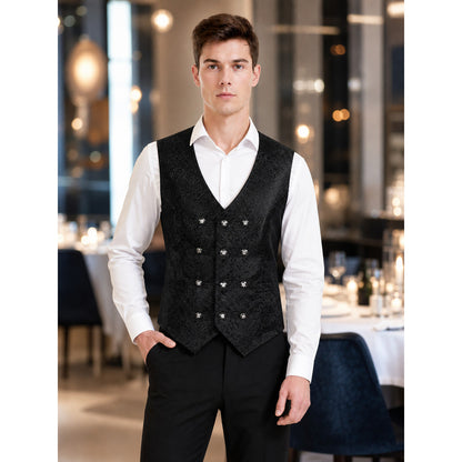 Black sleeveless patterned cosplay vest lifestyle view
