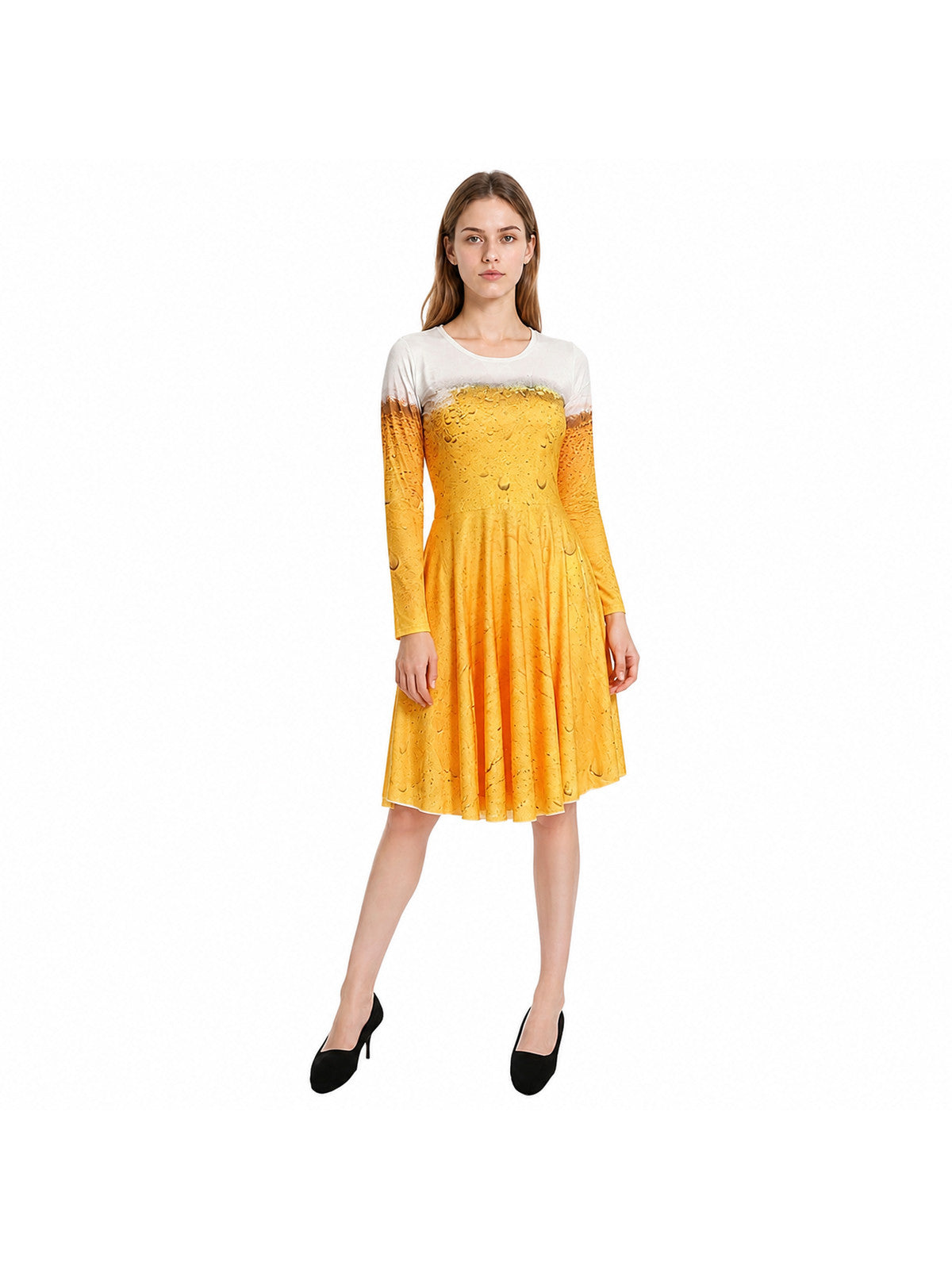 Beer Print Dress, Long Sleeves, A-Line Costume Dresses detail