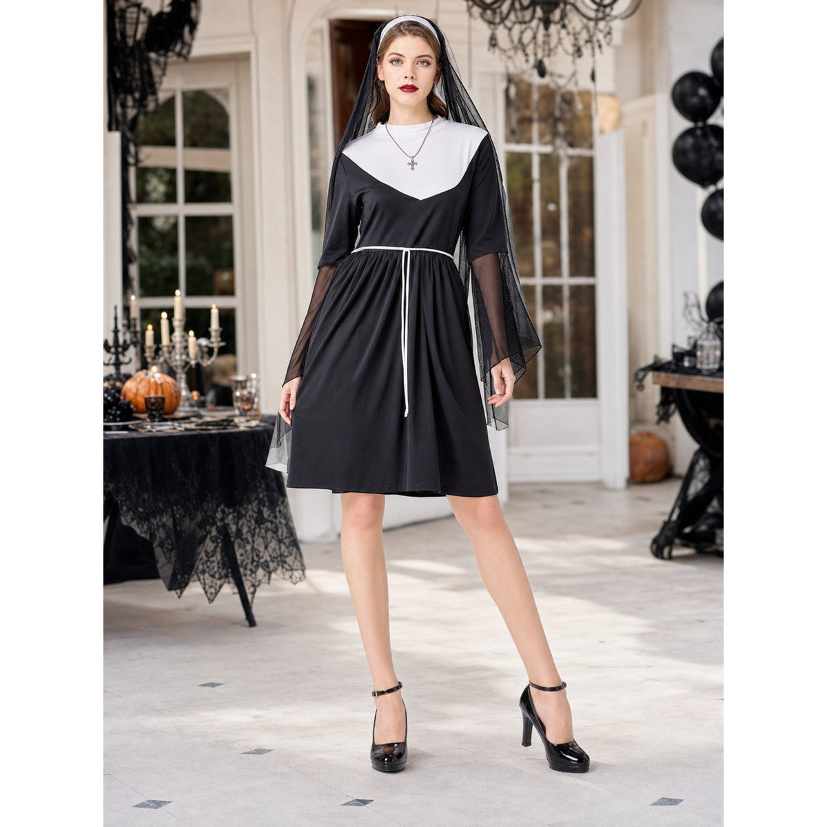 Religious-style cosplay costume with veil lifestyle
