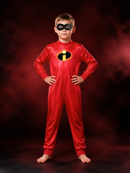 Kids' Red Superhero Long-Sleeve Bodysuit Costume With Character Mask main product view