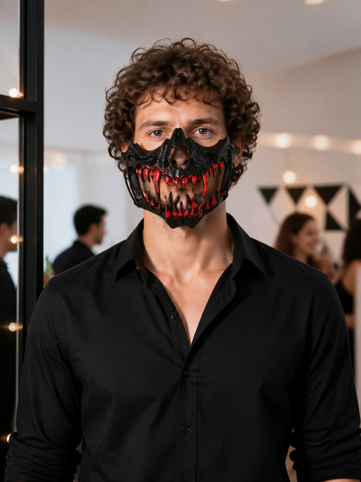 Black Halloween Mask with Red Fangs lifestyle view