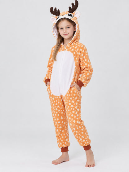 Kids' Hooded Pajama Jumpsuit with Ears and Antlers