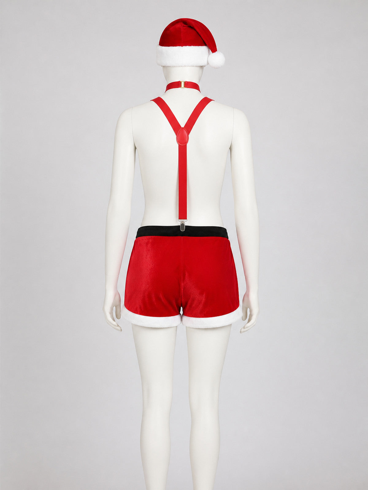 Red and White Christmas Santa Costume Set with Shorts, Suspenders, Hat, Belt product view 2