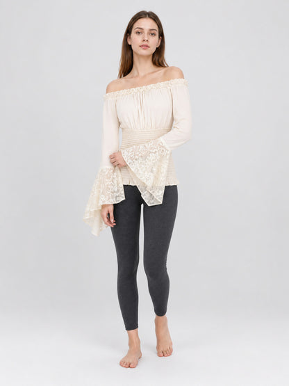 Off-the-Shoulder Blouse with Lace Cuffs
