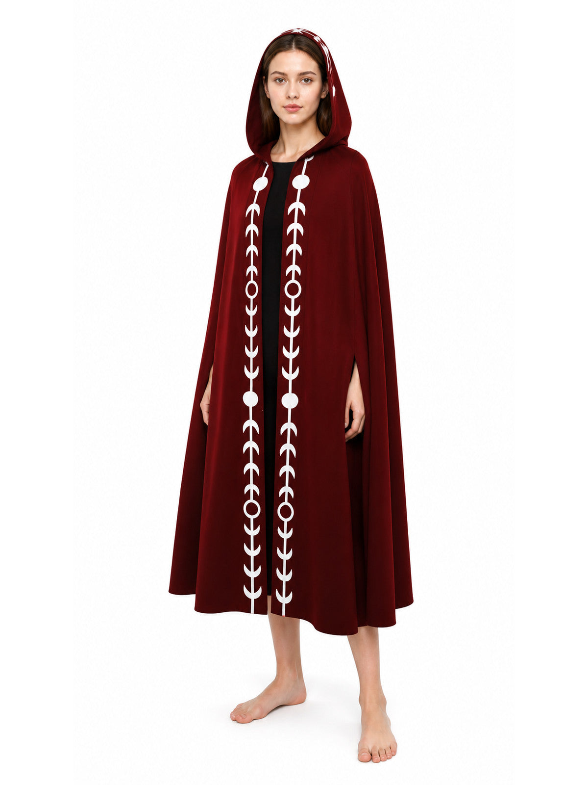 Long Hooded Cloak with White Trim for Cosplay