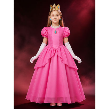 Kids Princess Peach Costume Dress Set with Crown & Gloves Halloween Costume main product view