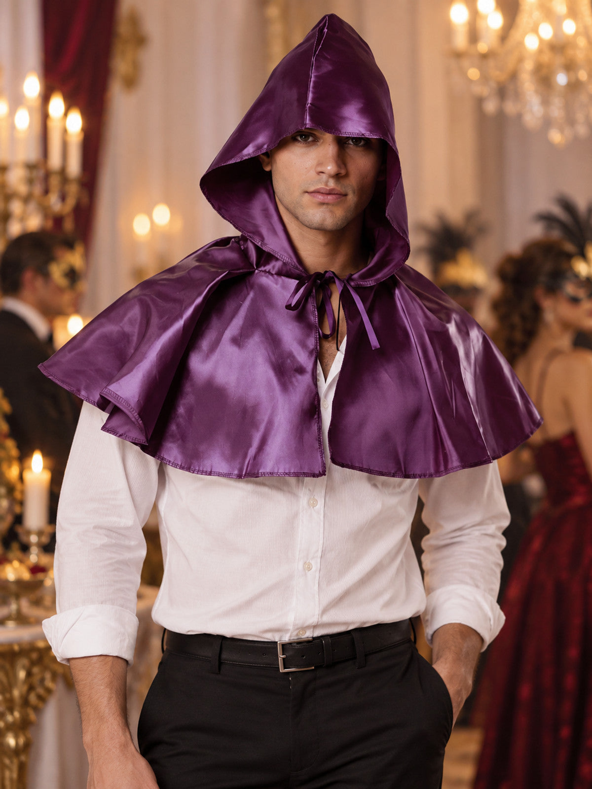 Purple Glossy Short Hooded Cape