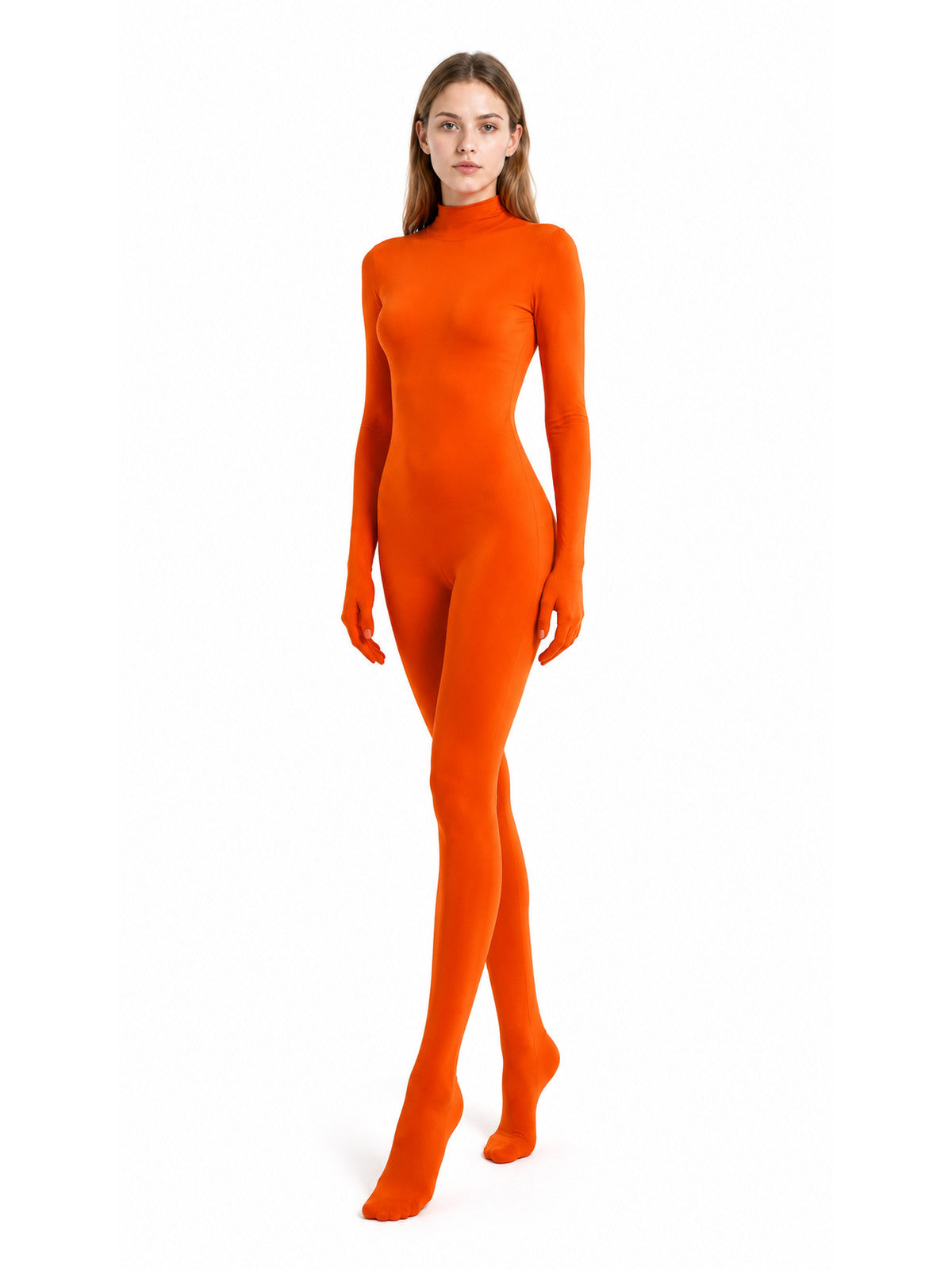 Orange Form-Fitting Jumpsuit with High Collar product detail