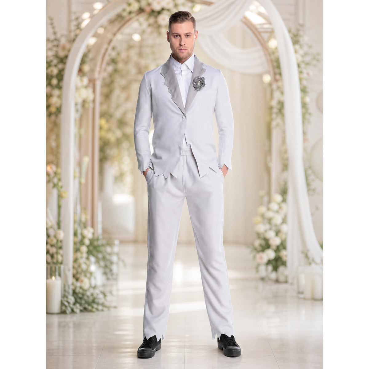 Wedding Suit with Shirt, Bow Tie, and Brooch lifestyle view