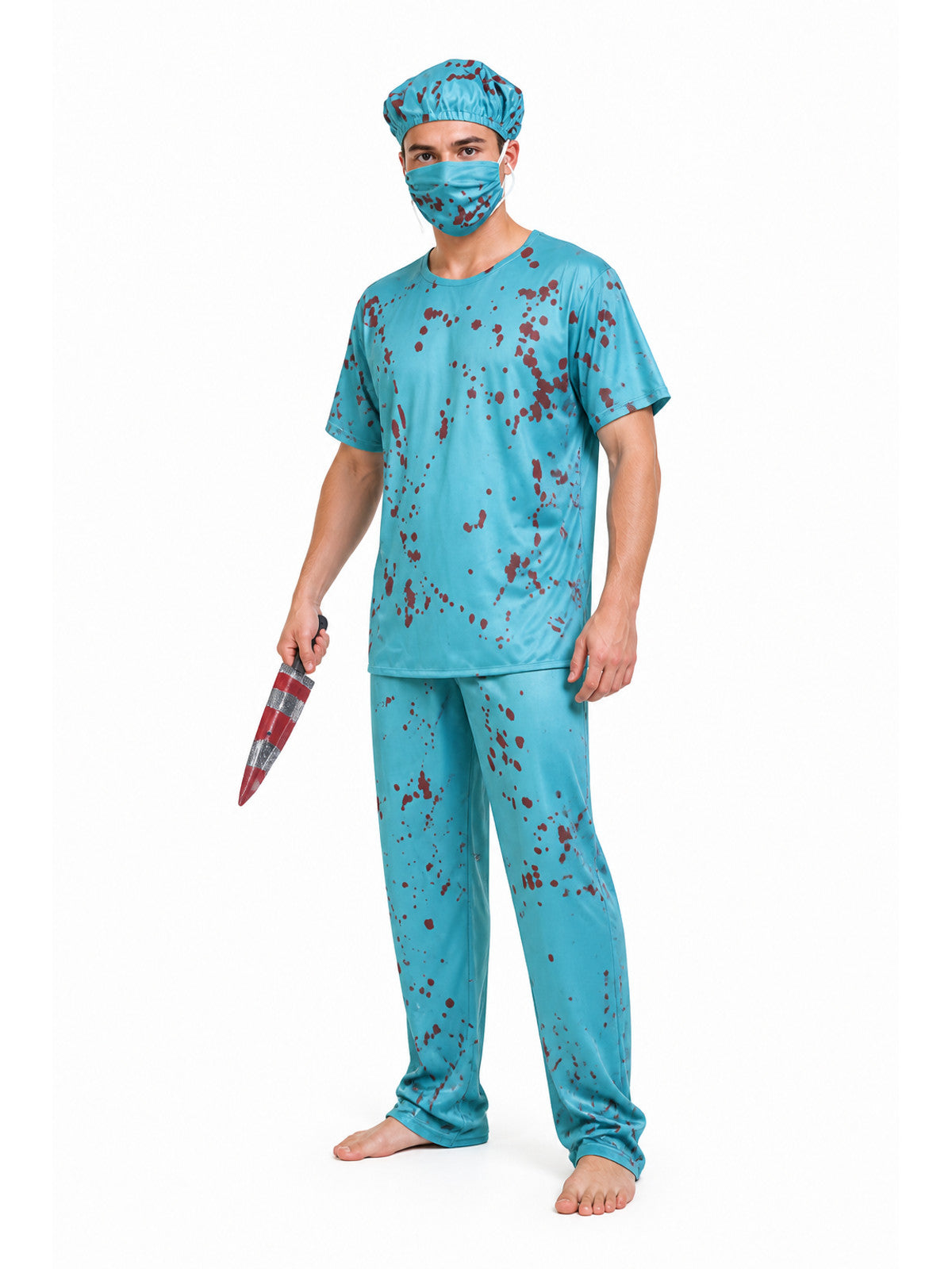 Surgeon Costume with Bloodstains and Knife for Halloween
