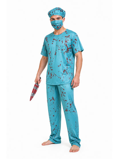 Surgeon Costume with Bloodstains and Knife for Halloween