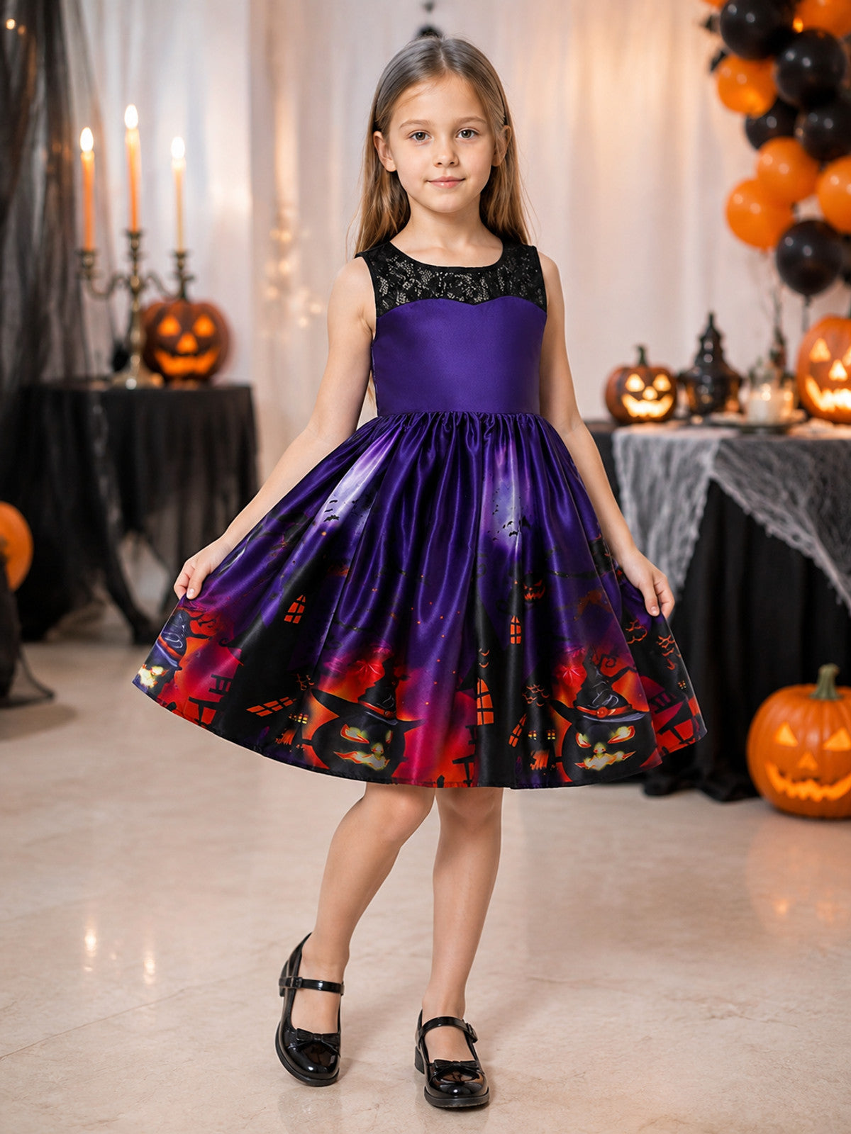 Children's Purple Halloween Costume Dress lifestyle view