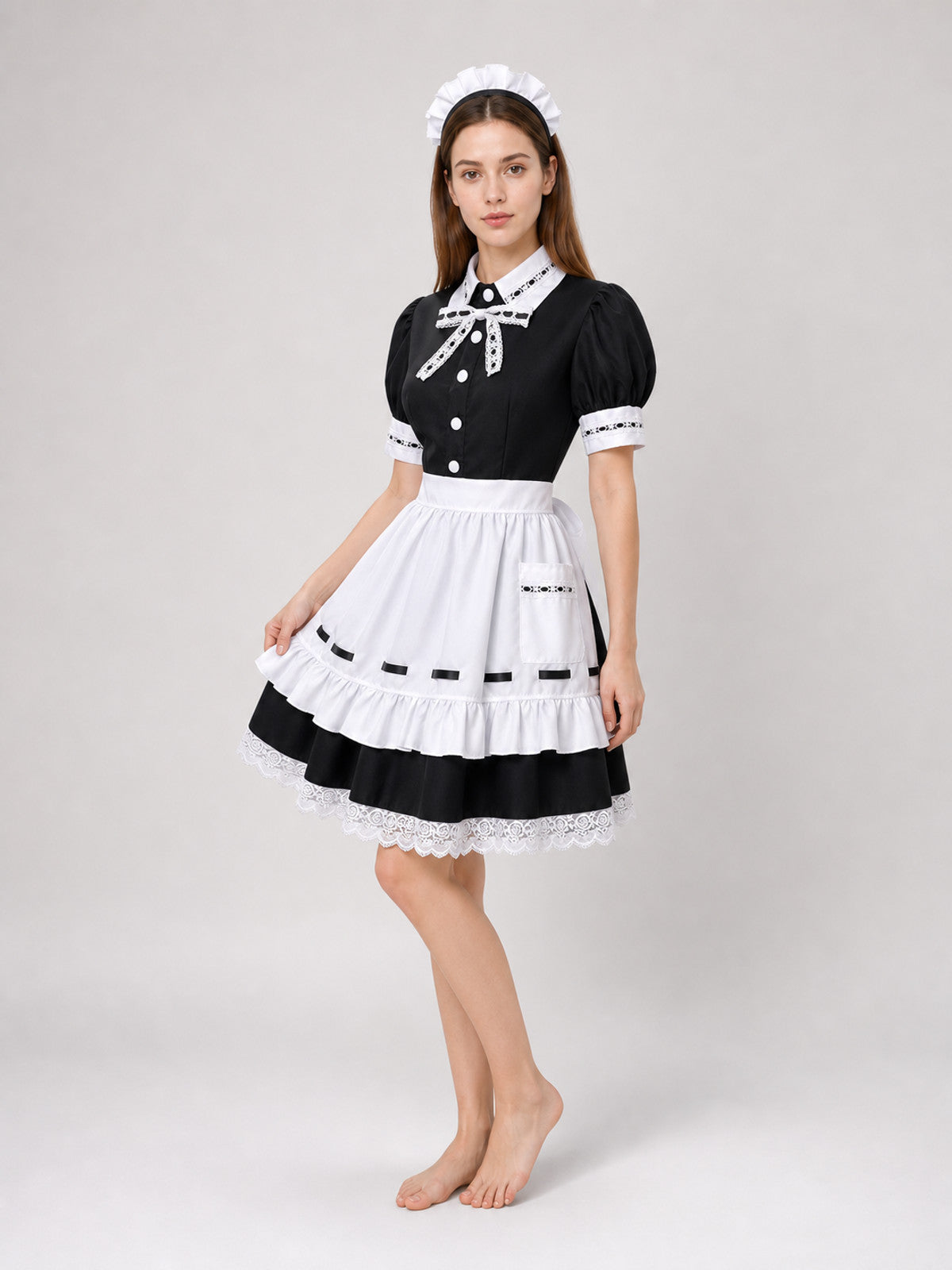 Black-and-White Maid Costume with Apron and Accessories