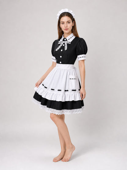 Black-and-White Maid Costume with Apron and Accessories