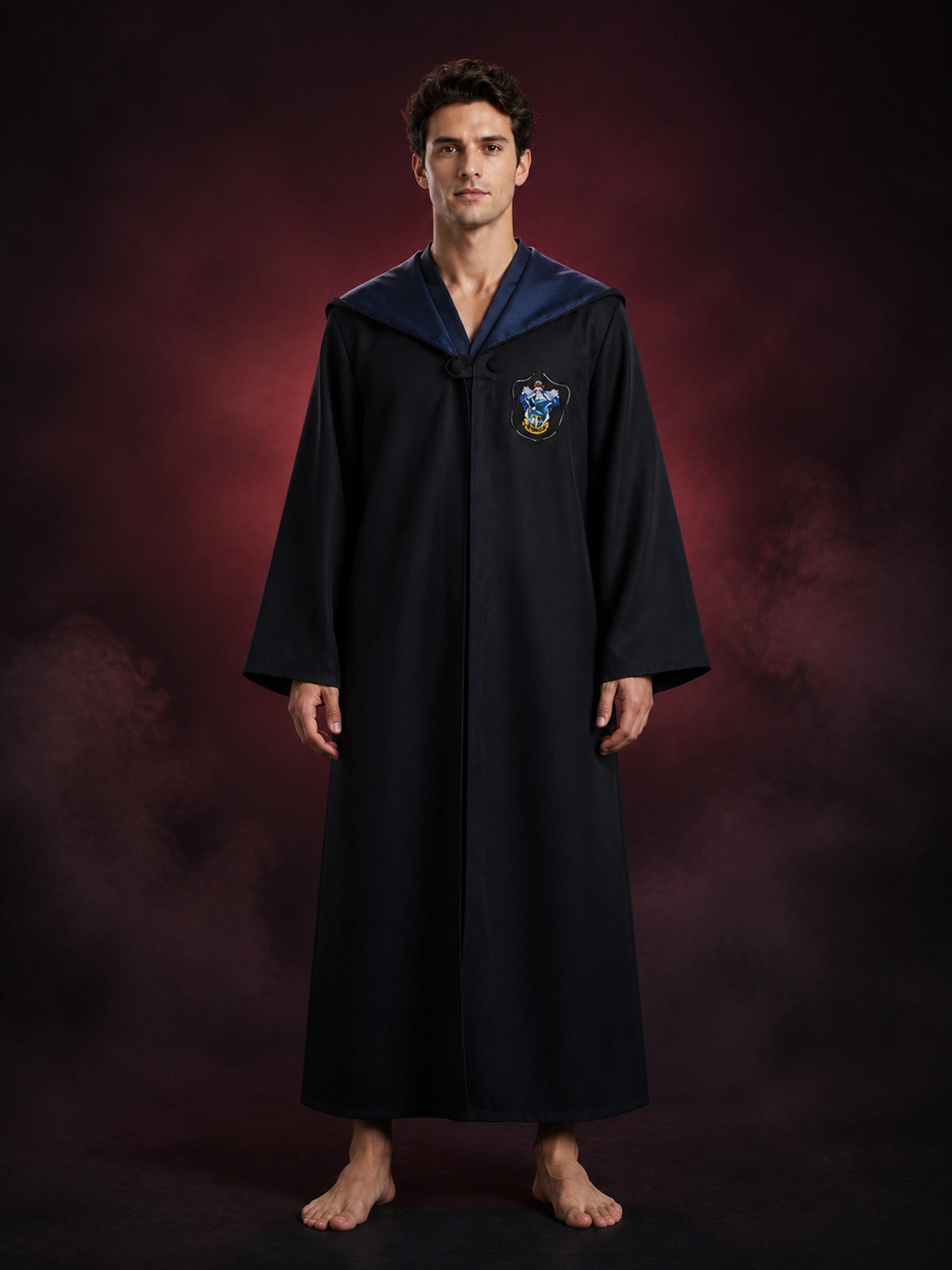 Wizard Academy Long-Sleeve Robe Costume, Dark Blue And Black Halloween Outfit