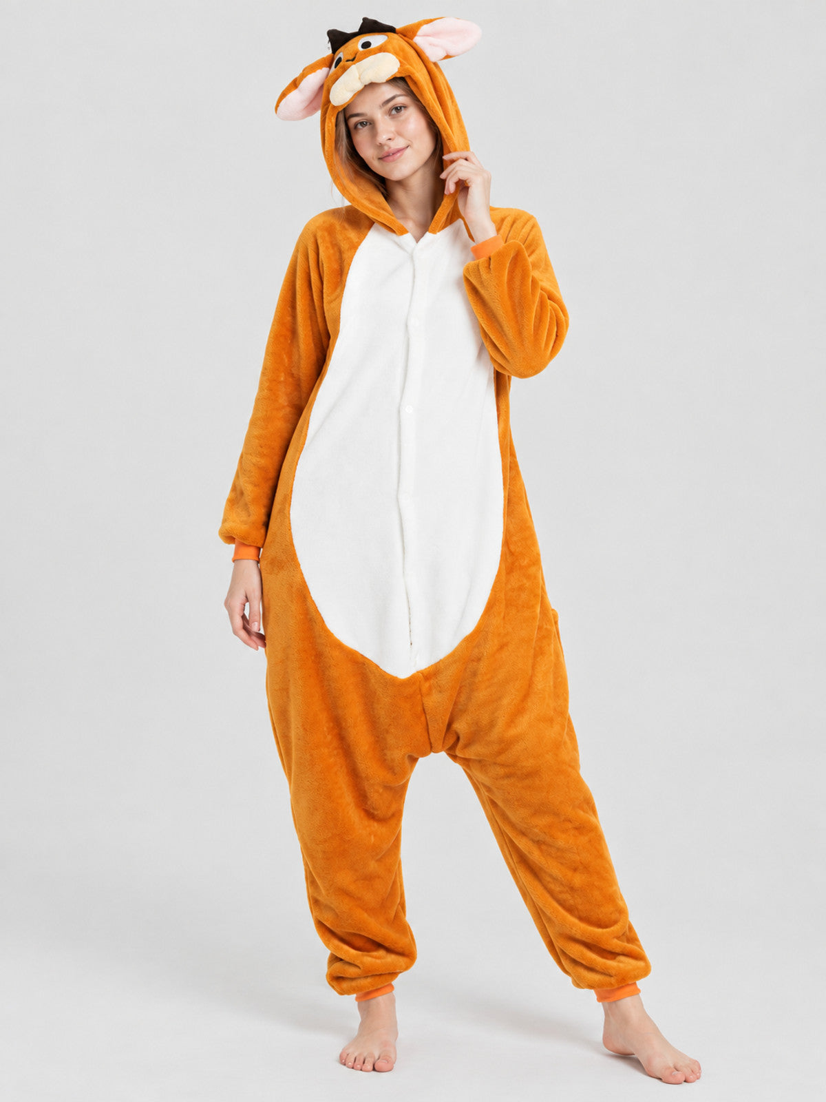 Orange Hooded Jumpsuit Pajama with Appliqué