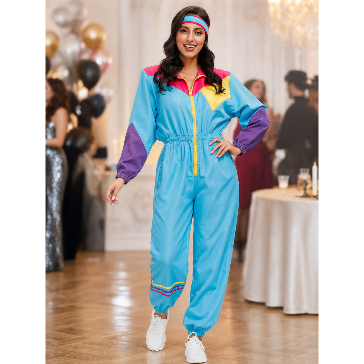 Retro Disco-Style Jumpsuit with Color Inserts