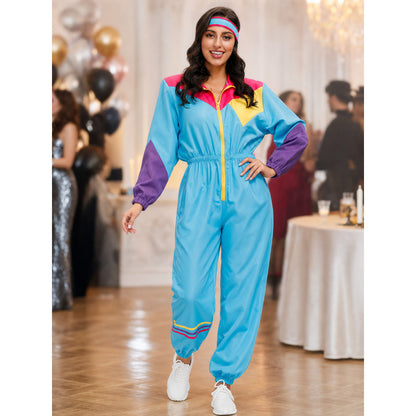 Retro Disco-Style Jumpsuit with Color Inserts