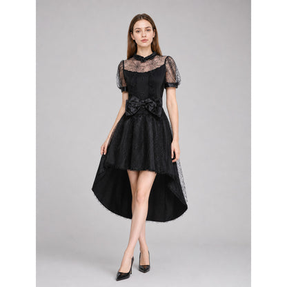 Black Witch Dress with Bow and Lace Insert