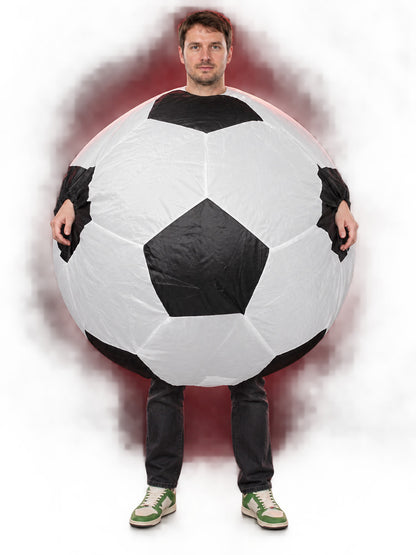 Inflatable carnival costume black and white with a soccer pattern