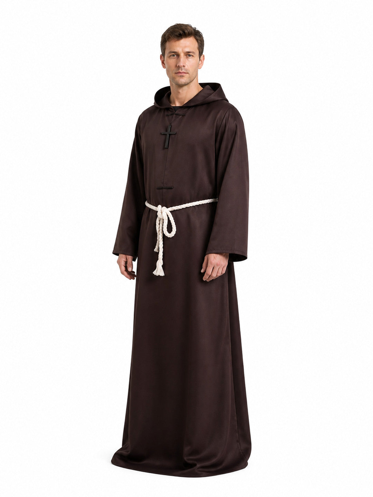 Brown Monk Robe with a Pointed Hood and Cross