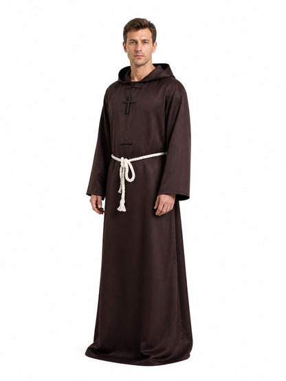 Brown Monk Robe with a Pointed Hood and Cross