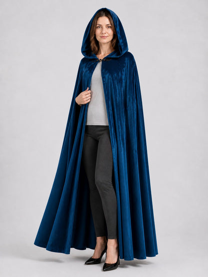 Long Dark Blue Hooded Cloak for Adults