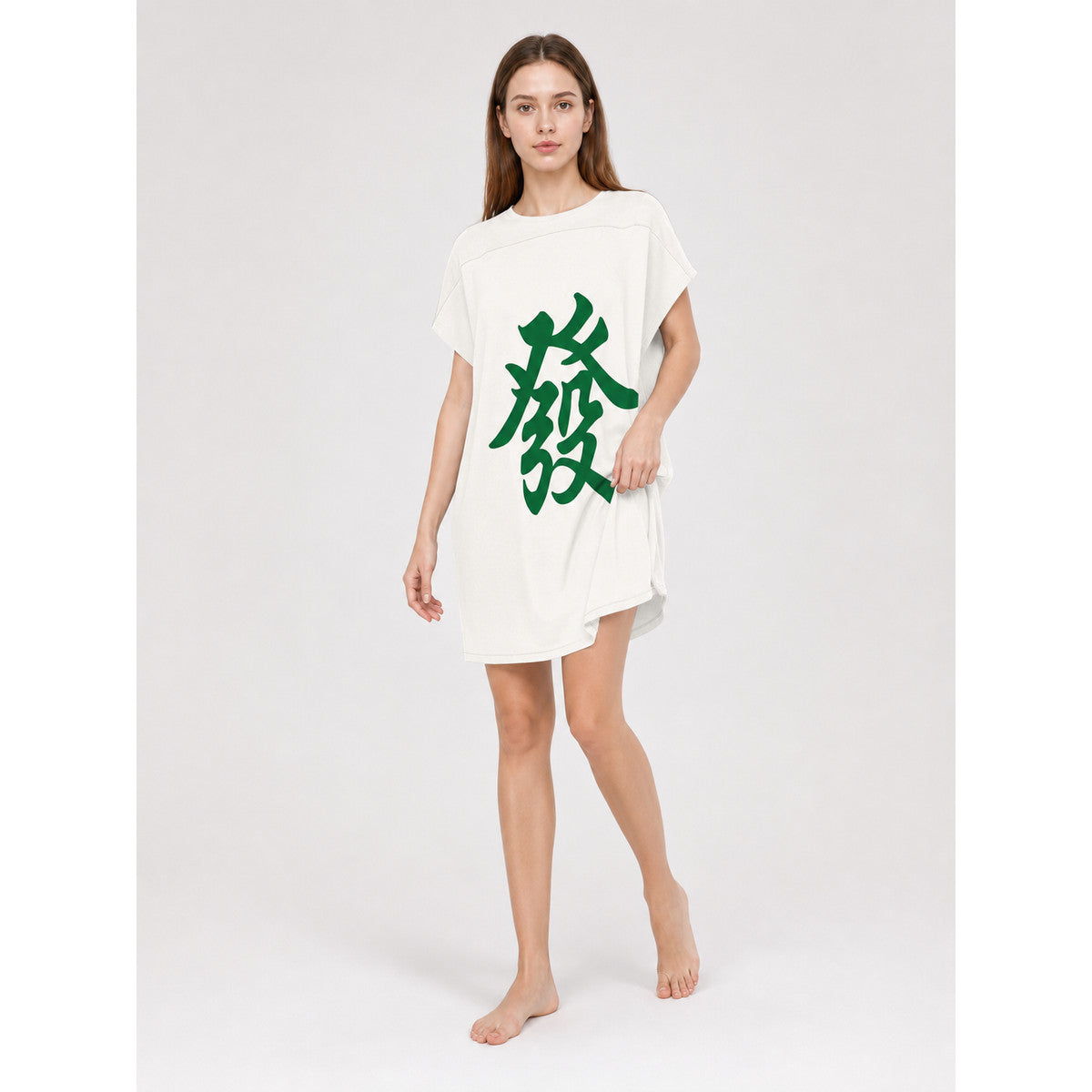 Costume Tunic with Chinese Character, White and Green lifestyle