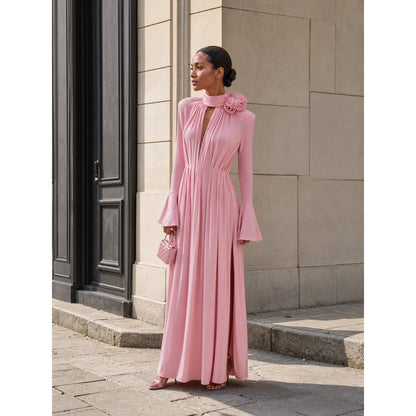 Women's Long Draped Dress with Flowers
